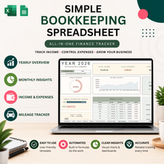 Simple Bookkeeping Spreadsheet | All-In-One Finance Tracker