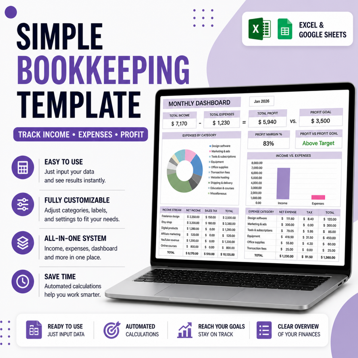 Simple Bookkeeping Spreadsheet for Small Business