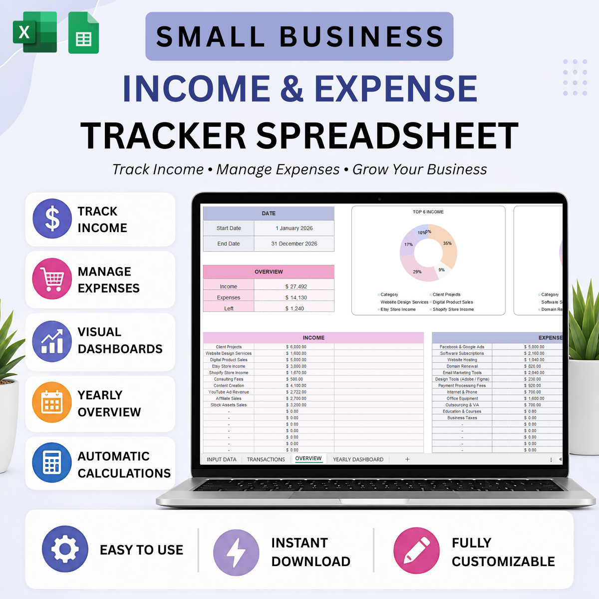 Small Business Income & Expense Tracker Spreadsheet